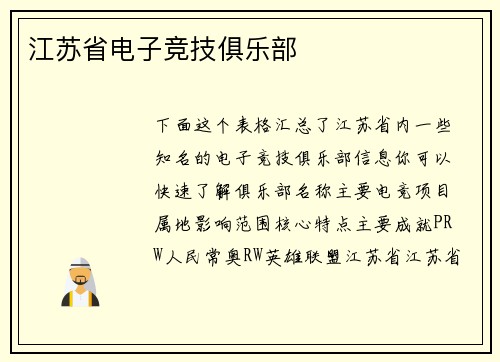 江苏省电子竞技俱乐部